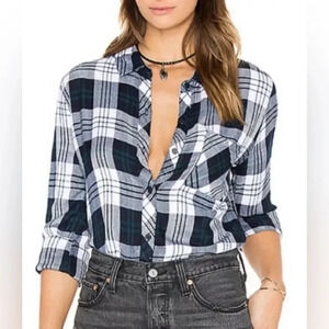 Rails Hunter Plaid Button Down Flannel Shirt White/Navy/Forest Sz S